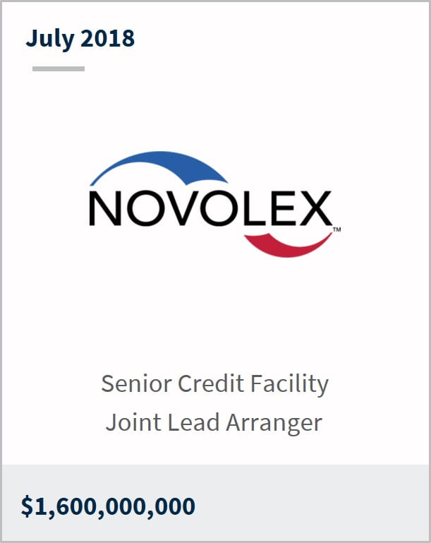 July 2018 Novolex $1,600,000,000 senior credit facility joint lead arranger