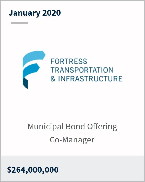 January 2020 Fortress Transportation and Infrastructure $264,000,000 municipal bond offering co-manager 