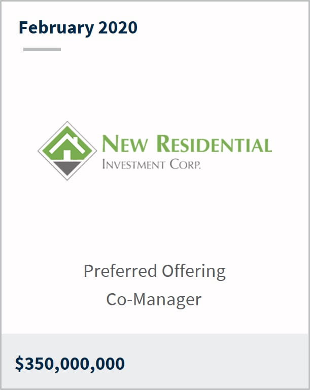 February 2020 New Residential $350M preferred offering co-manager 