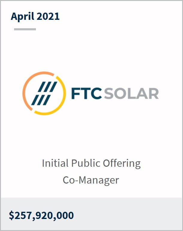 April 2021 FTC Solar Inc $257,920,000 initial public offering co-manager 