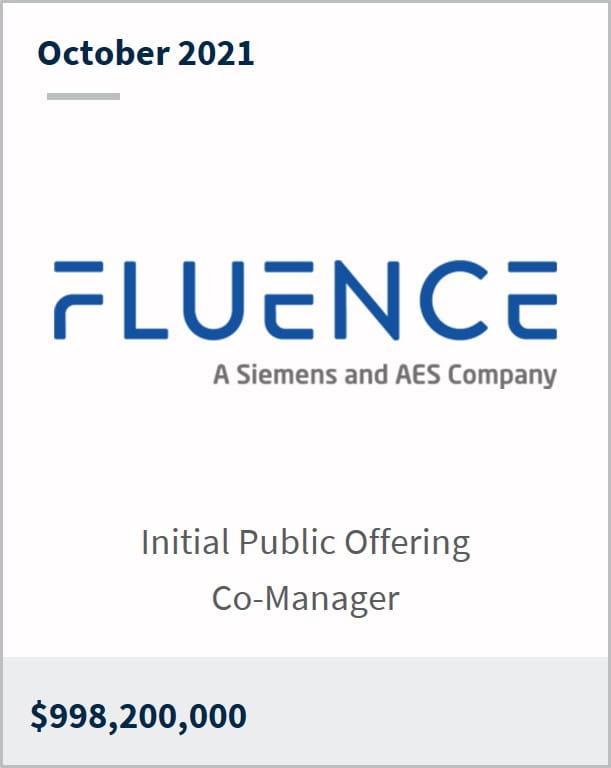 October 2021 Fluence Energy $998.2M initial public offering co-manager 