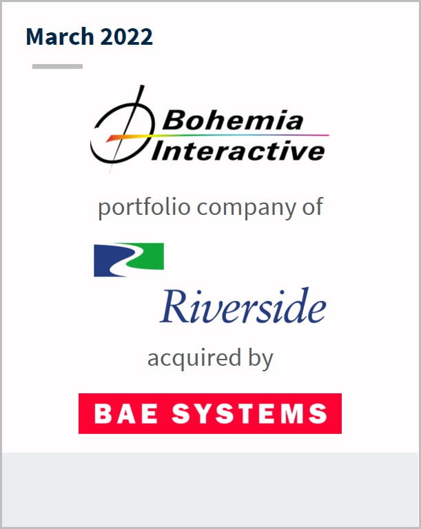 March 20222 Bohemia Interactive Solutions a portfolio company of Riverside has been acquired by BAE Systems
