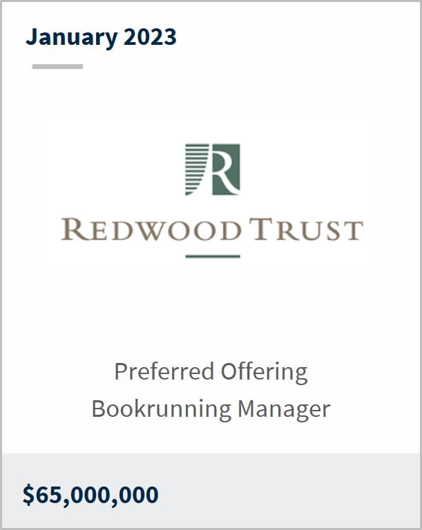 January 2023 Redwood Trust $65m Preferred Offering Bookrunning Manager