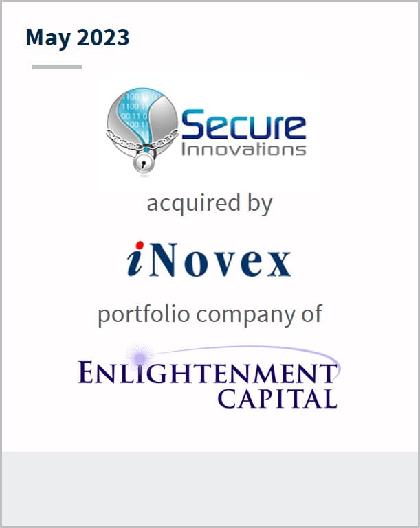 May 2023 Secure Innovations Has been acquired by iNovex A portfolio company of Enlightenment Capital