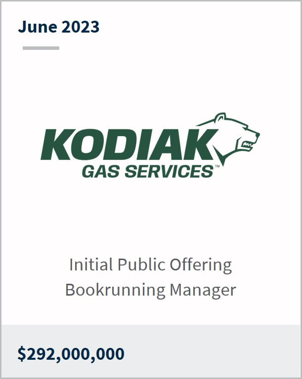June 2023 Kodiak Gas Services $292m Initial Public Offering Bookrunning Manager
