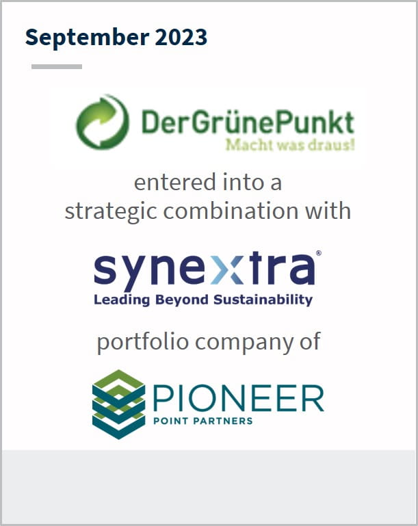 September 2023 Green Dot Global Has entered into a strategic combination with Synextra A portfolio company of Pioneer