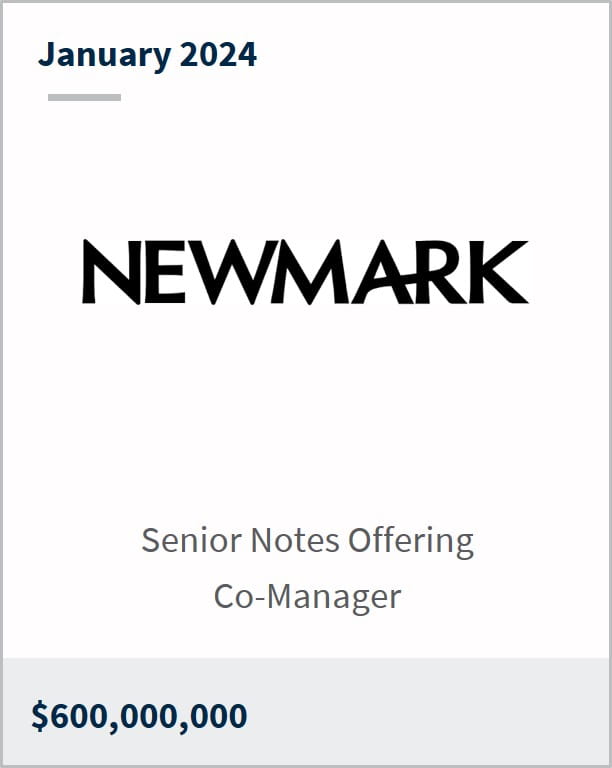 January 2024 Newmark $600m Senior Notes Offering Co-Manager