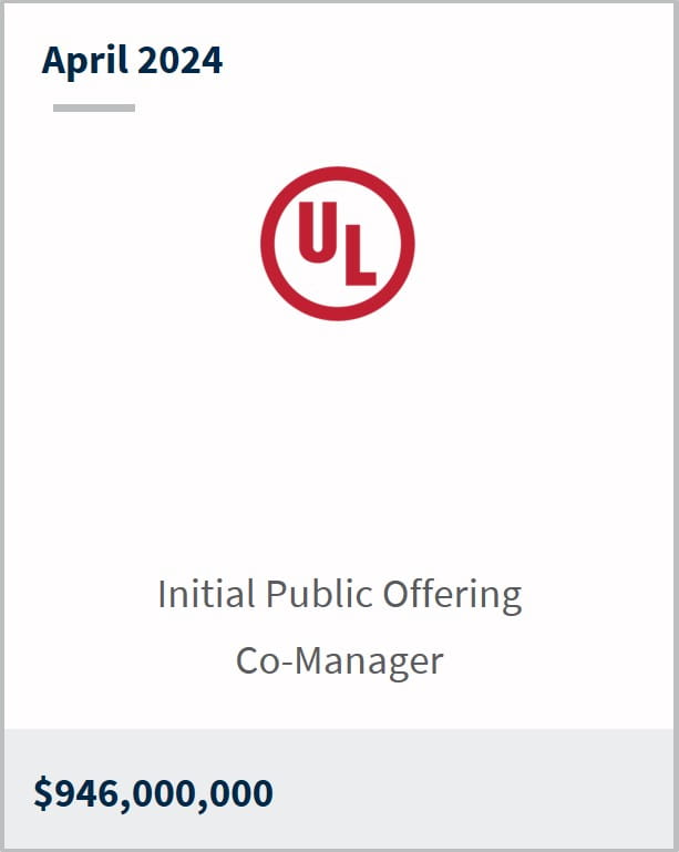 April 2024 UL Solutions $946m Initial Public Offering Co-Manager
