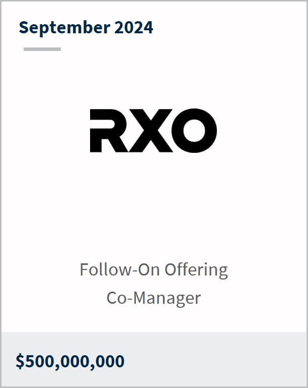September 2024 RXO Follow-On Offering Co-Manager $500,000,000