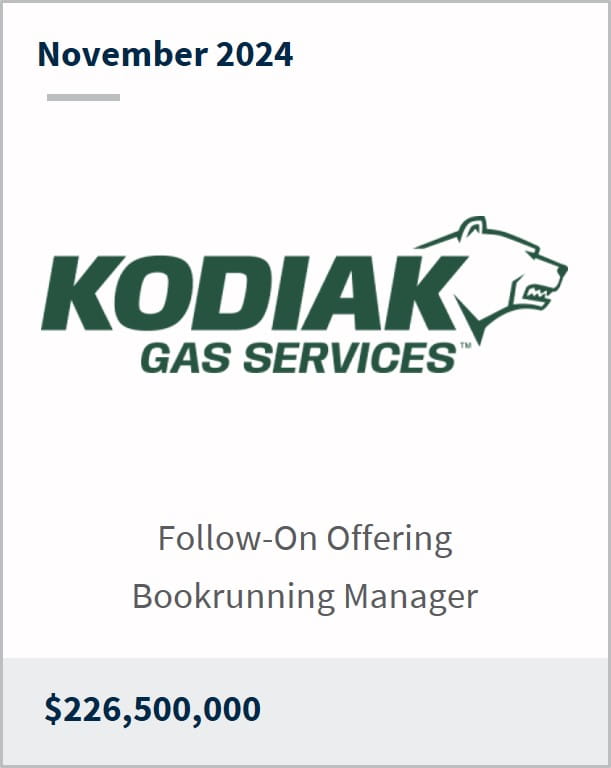 November 2024 Kodiak Gas Services Follow-On Offering Bookrunning Manager $226,500,000