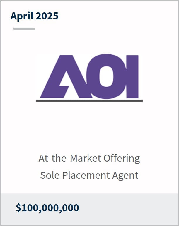 April 2025 Applied Optoelectronics At-the-Market Offering Sole Placement Agent $100,000,000