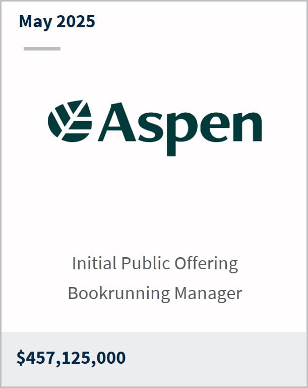 May 2025 Aspen Initial Public Offering Bookrunning Manager $457,125,000