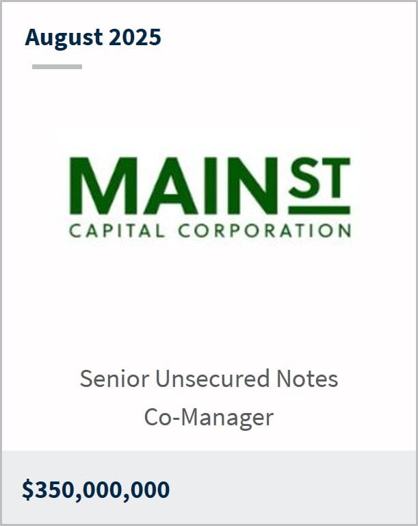 August 2025 Main St Capital Corporation Senior Unsecured Notes Co-Manager $350,000,000