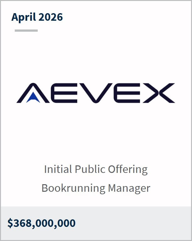 April 2026 AEVEX Initial Public Offering Bookrunning Manager $368,000,000