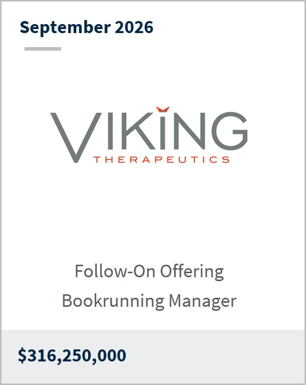 September 2026 Viking Therapeutics Follow-On Offering Bookrunning Manager $316,250,000