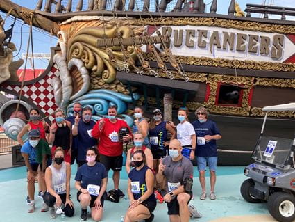 The RJ Bulls pose at Raymond James Stadium at the 2021 Fight for Air Climb
