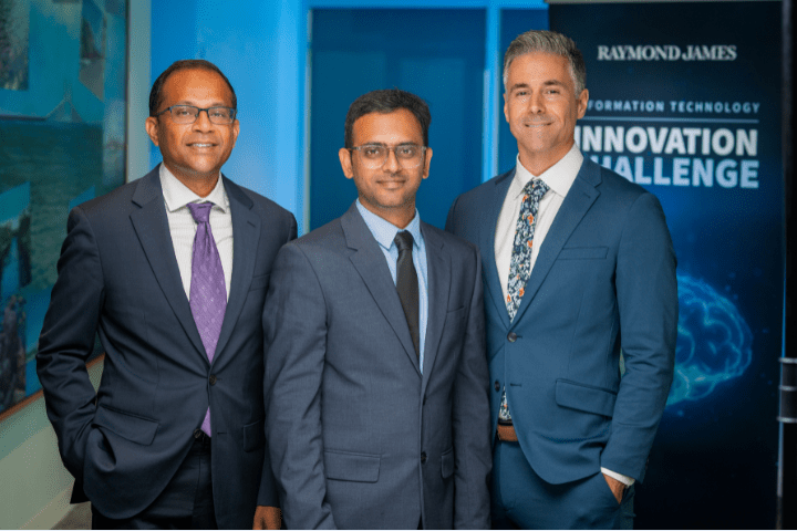 Chintan Shah, Ravindra Reddy Madireddy and Vince Petrillo, winners of the 2026 Innovation Challenge standing together 